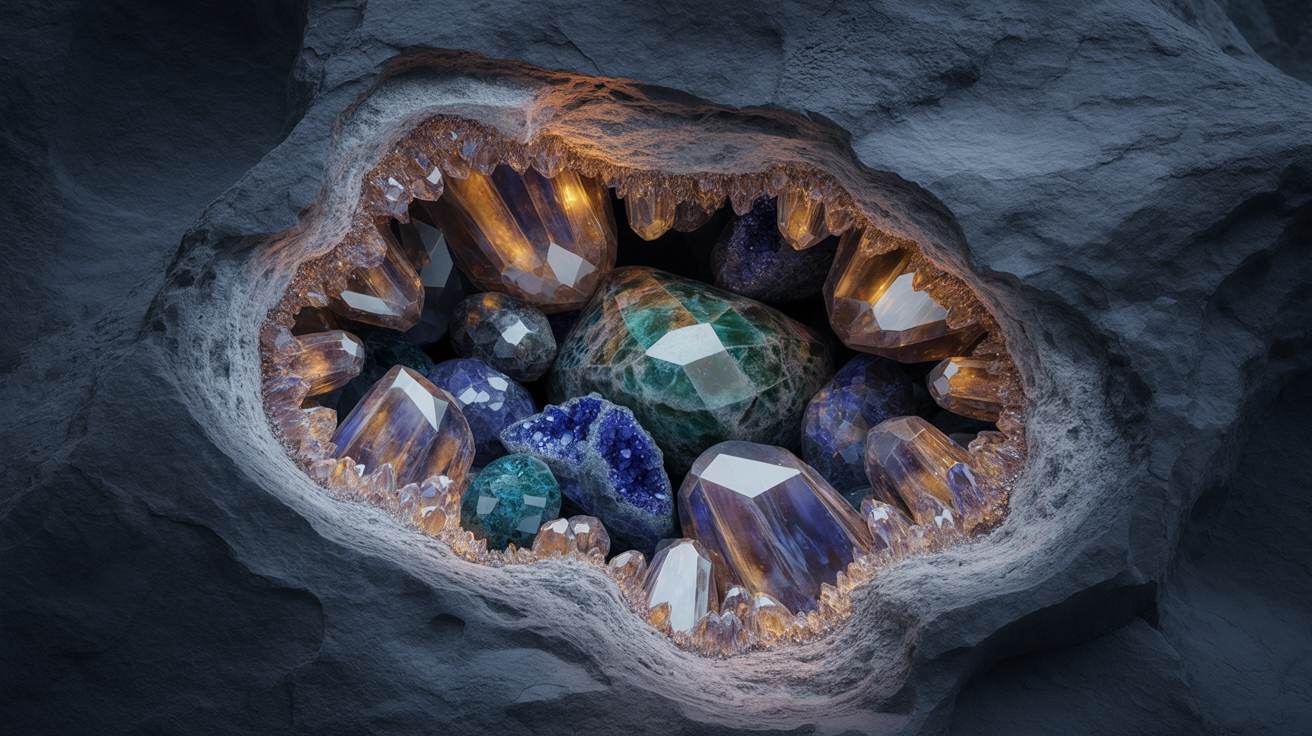 Luminescent geode vault interior
